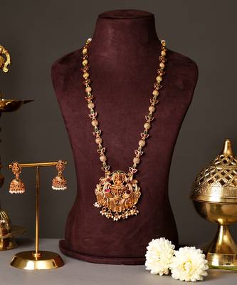 Gold plated ruby red temple necklace set 2