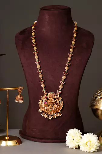 Gold plated ruby red temple necklace set