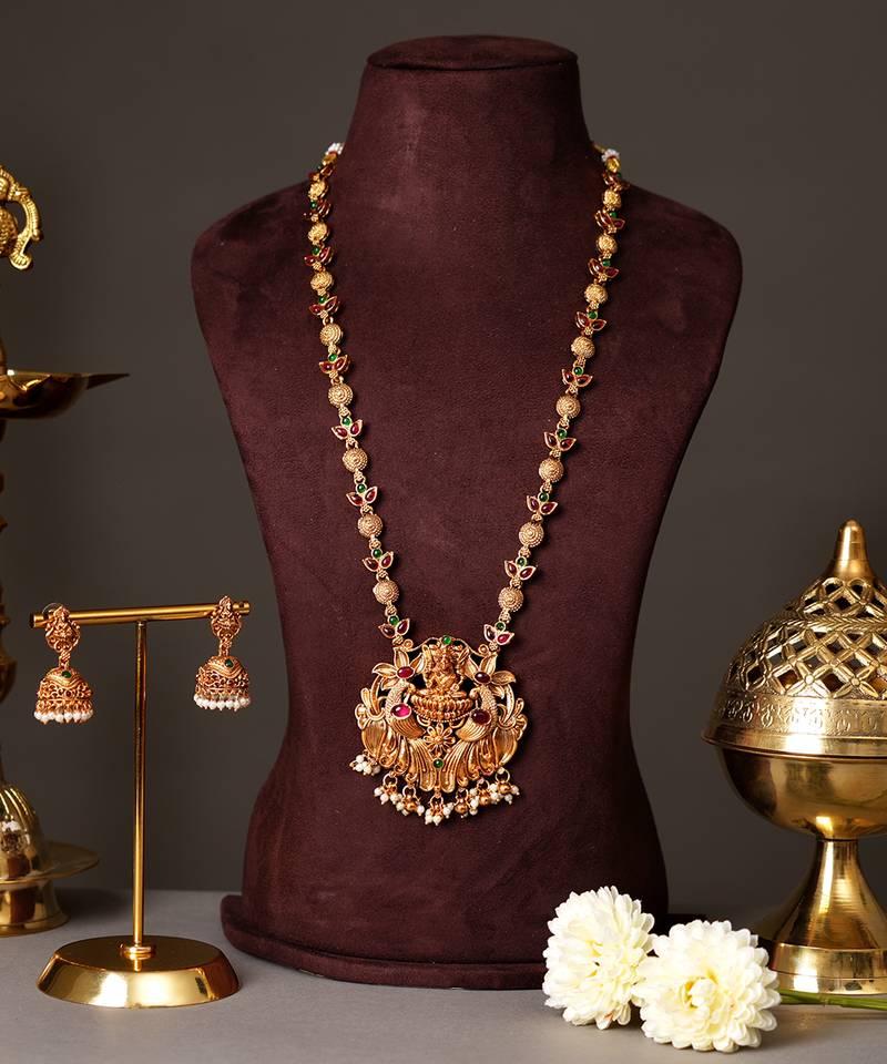 Gold plated ruby red temple necklace set