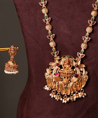 Gold plated ruby red temple necklace set 3