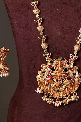 Gold plated ruby red temple necklace set