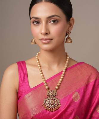 Antique gold plated multicolor temple necklace set 1