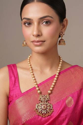 Antique gold plated multicolor temple necklace set