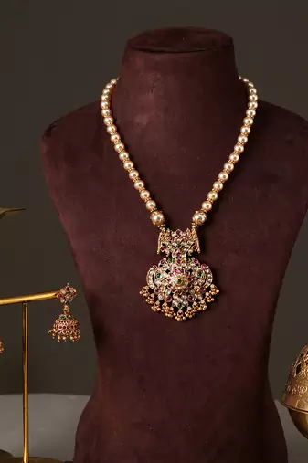 Antique gold plated multicolor temple necklace set