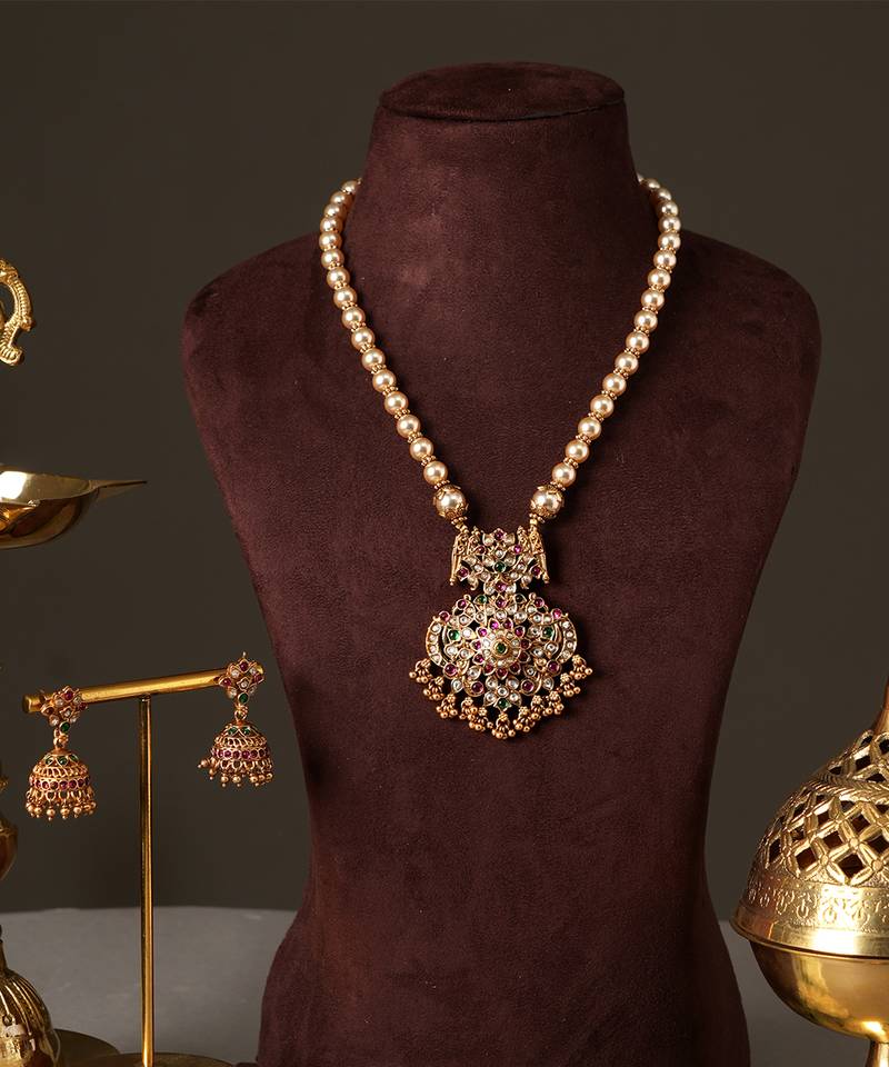 Antique gold plated multicolor temple necklace set