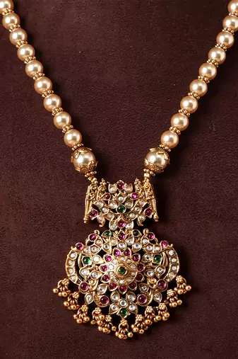Antique gold plated multicolor temple necklace set