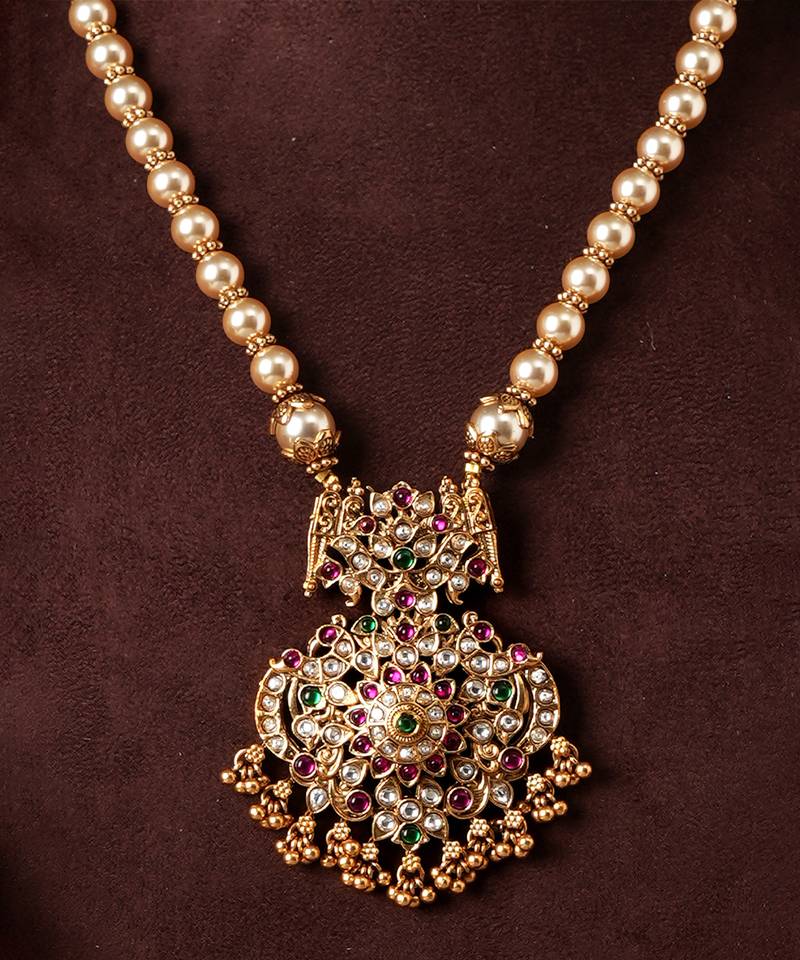 Antique gold plated multicolor temple necklace set