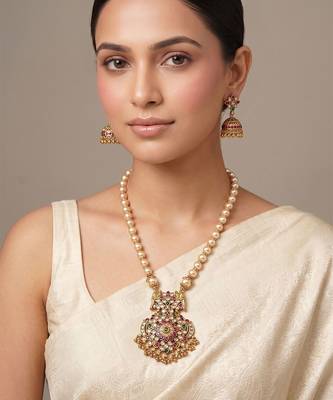 Antique gold plated multicolor temple necklace set 1