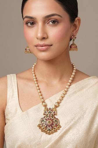 Antique gold plated multicolor temple necklace set