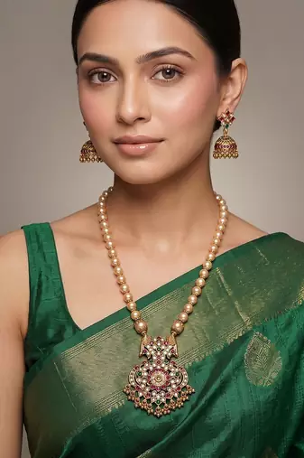 Antique gold plated multicolor temple necklace set