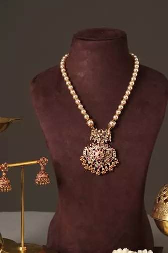 Antique gold plated multicolor temple necklace set