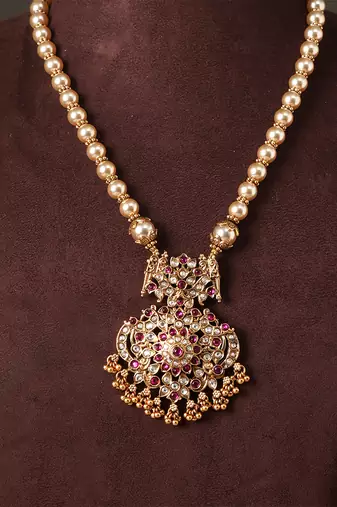 Antique gold plated multicolor temple necklace set