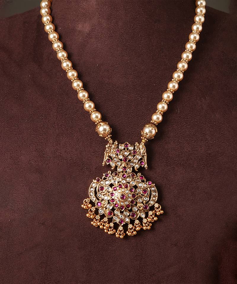 Antique gold plated multicolor temple necklace set