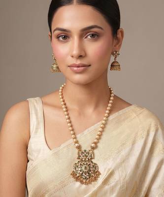 Antique gold plated green temple necklace set 1
