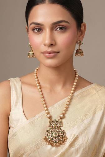 Antique gold plated green temple necklace set