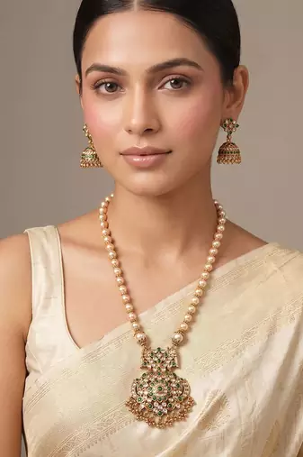 Antique gold plated green temple necklace set