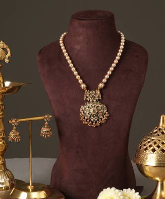 Antique gold plated green temple necklace set 2