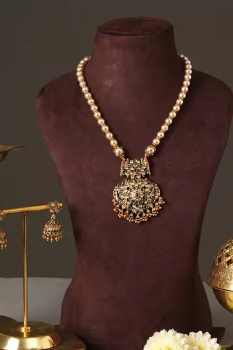Antique gold plated green temple necklace set