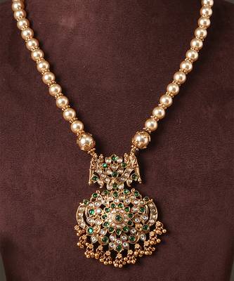 Antique gold plated green temple necklace set 3