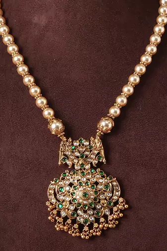 Antique gold plated green temple necklace set