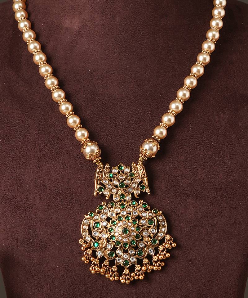 Antique gold plated green temple necklace set