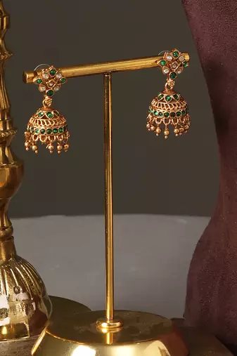 Antique gold plated green temple necklace set
