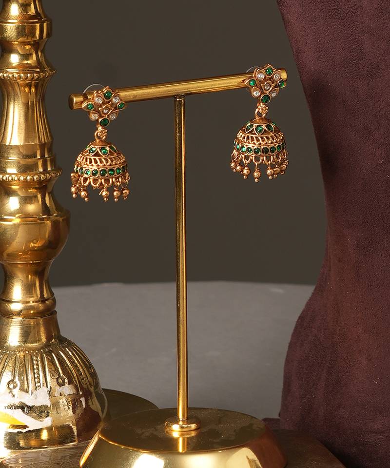 Antique gold plated green temple necklace set