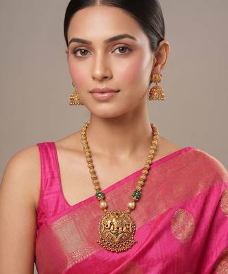 Gold plated green heritage temple necklace set 1