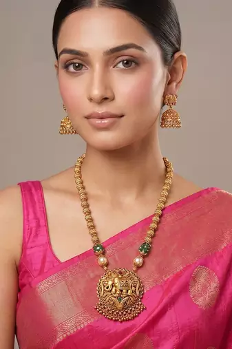 Gold plated green heritage temple necklace set