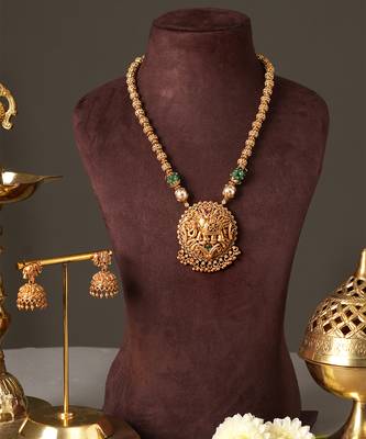 Gold plated green heritage temple necklace set 2