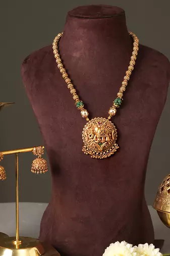 Gold plated green heritage temple necklace set