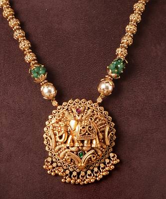 Gold plated green heritage temple necklace set 3