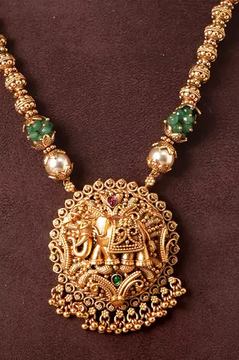 Gold plated green heritage temple necklace set