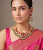 Gold plated multicolor jadau choker necklace set