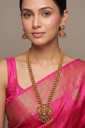 Gold plated multicolor temple necklace set