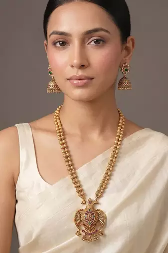 Gold plated multicolor temple necklace set