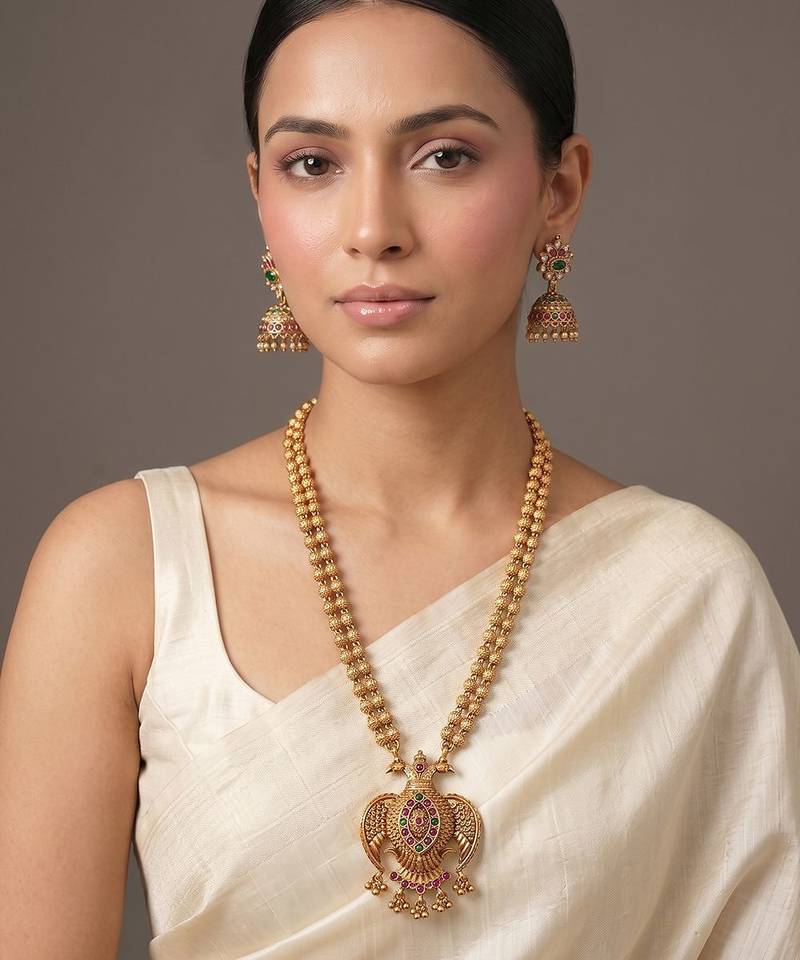 Gold plated multicolor temple necklace set