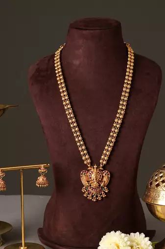 Gold plated multicolor temple necklace set