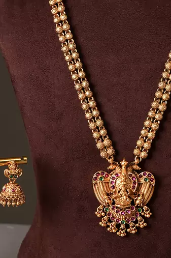 Gold plated multicolor temple necklace set