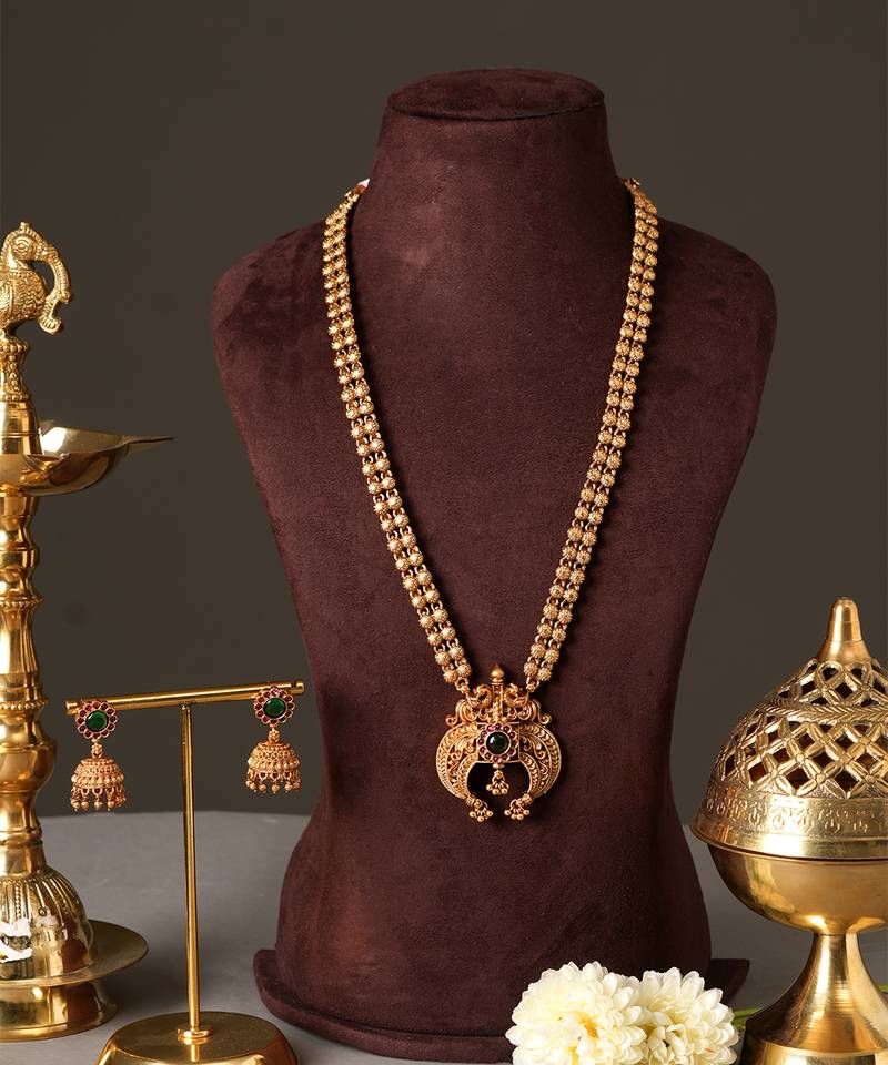 Gold plated green necklace set