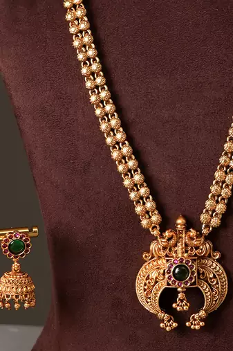 Gold plated green necklace set