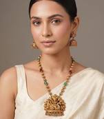 Gold plated lakshmi pendant temple necklace set