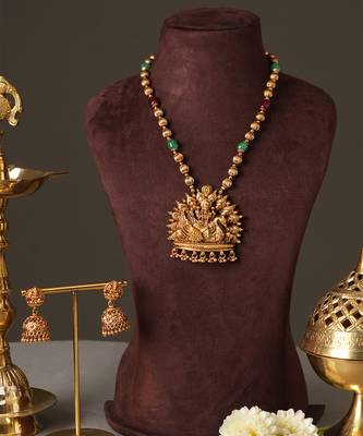 Gold plated lakshmi pendant temple necklace set 2