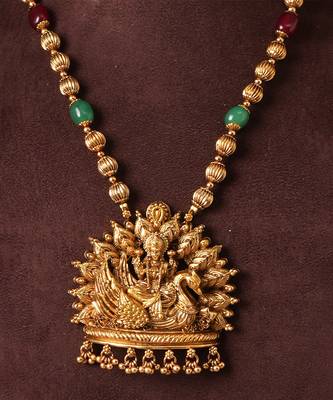Gold plated lakshmi pendant temple necklace set 3
