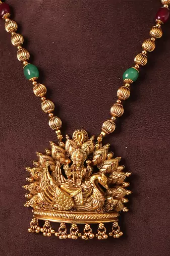 Gold plated lakshmi pendant temple necklace set