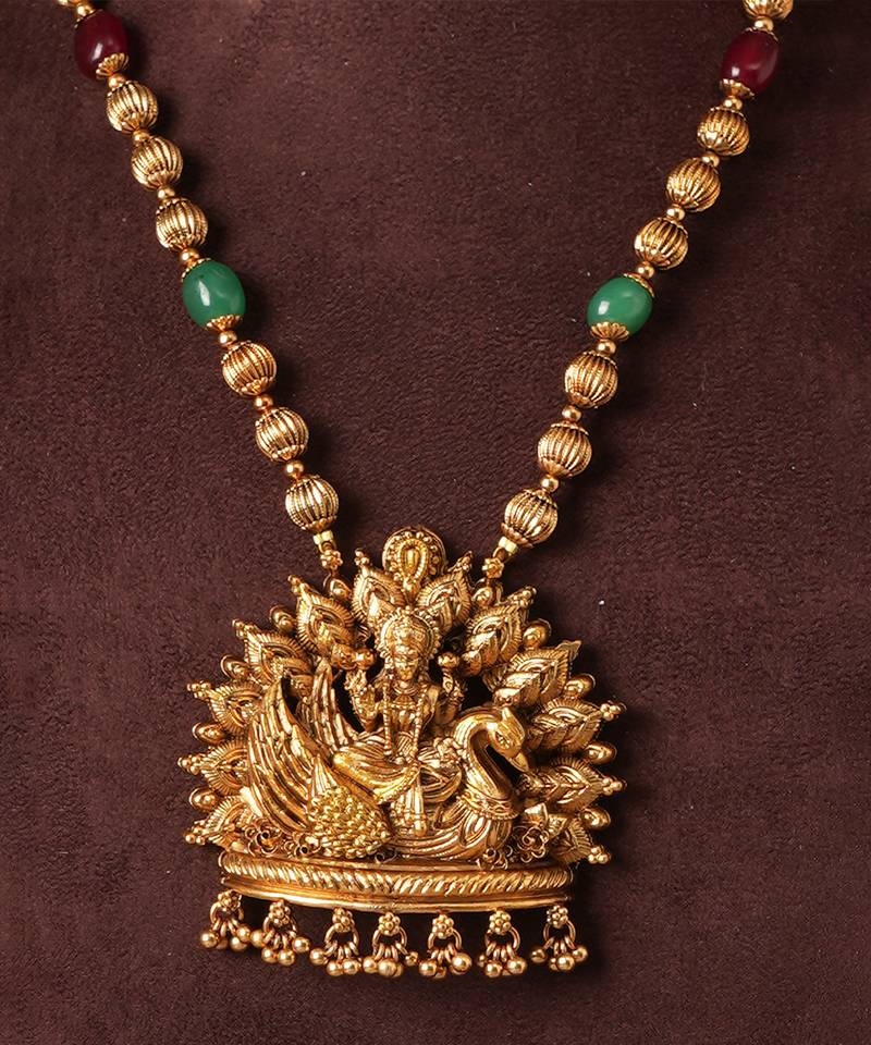 Gold plated lakshmi pendant temple necklace set