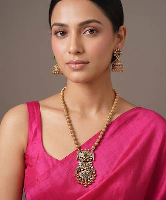 Gold plated green temple haar necklace set 1