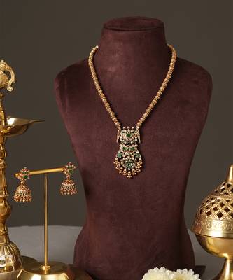 Gold plated green temple haar necklace set 2