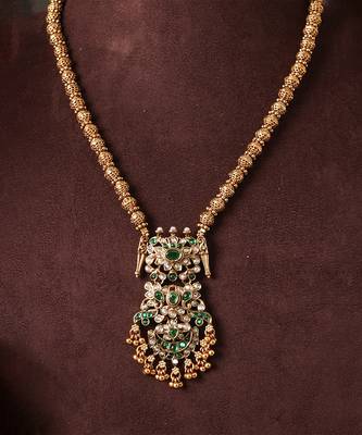 Gold plated green temple haar necklace set 3