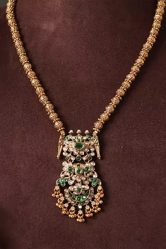 Gold plated green temple haar necklace set